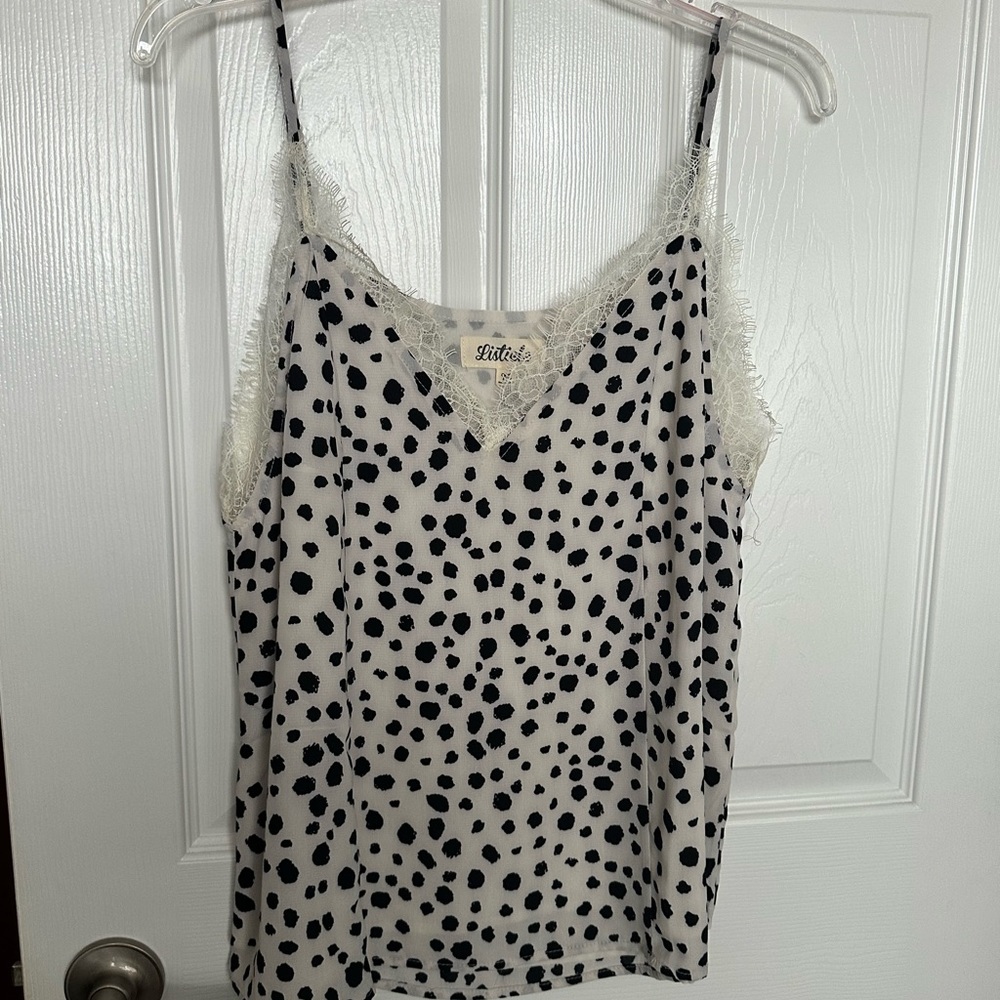 Black and white polka dot lace cami /med/